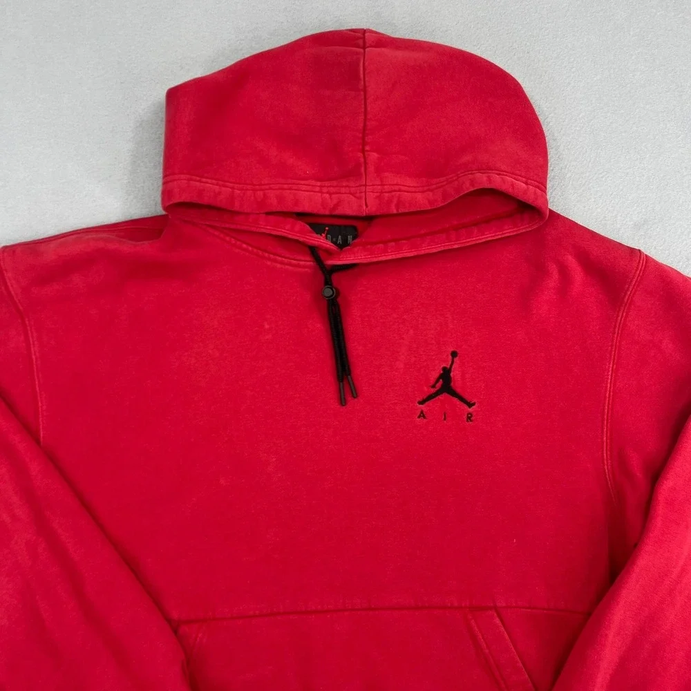 Jordan Air Mens Red Fleece Pullover Jumpman Logo Hoodie Standard Fit Large‎